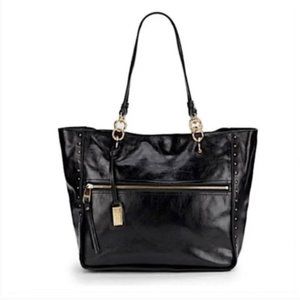 Badgley Mischka Tessa Shine Leather Tote - Black with Gold Hardware